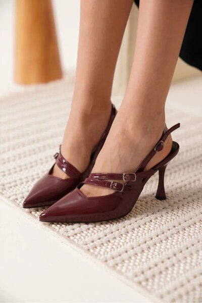Generic Brand Women's Burgundy Patent Leather Heeled Shoes Tr08Ms39D