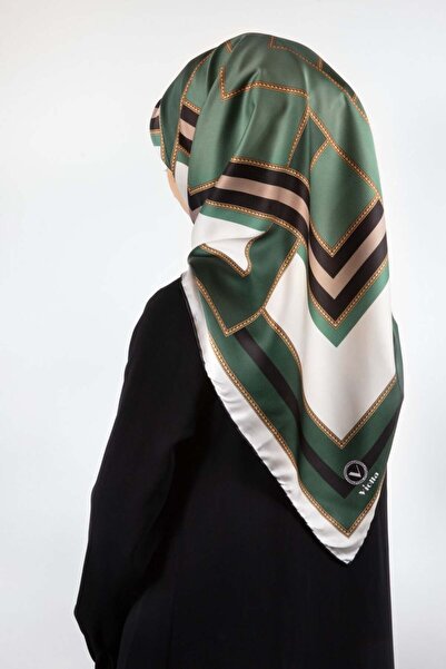 VİOLLA Twill Çerçeve Desenli Mint Yeşili Renkli 90x90 Eşarp (İpek İçermez) Ke...