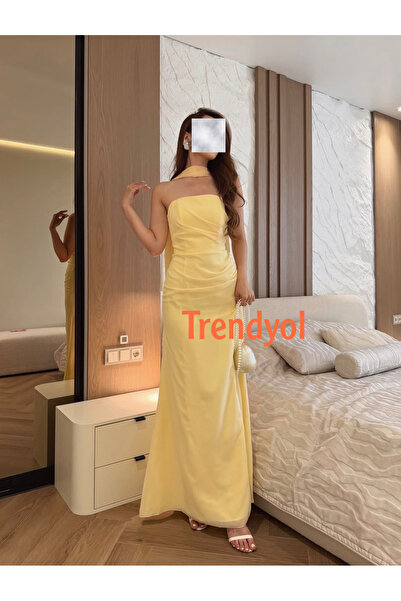 ANGELINSA Soft Long Dress Yellow Color with Separate Shawl