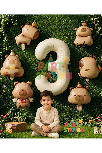 Parti Station Mini Capybara Balloon Themed 3Rd Birthday Balloon Set 7 Pieces