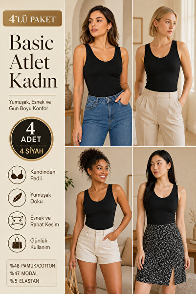 Loule Women's Cotton & Modal V-Neck 4-Piece Camisole Undershirt - with Gather...
