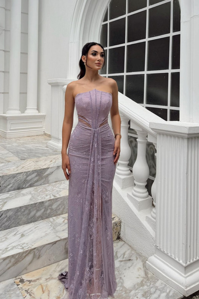 Sindimoda Valeria Güpürlü Transparan Abiye 1181