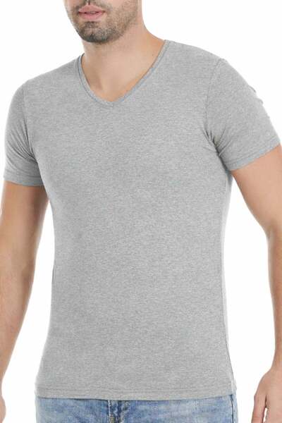 YILDIZ Modal V-Neck Men's T-Shirt Gray Melange