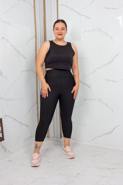 Truva XXL Plus Size High Waist Gathering Diving Fabric Black Leggings