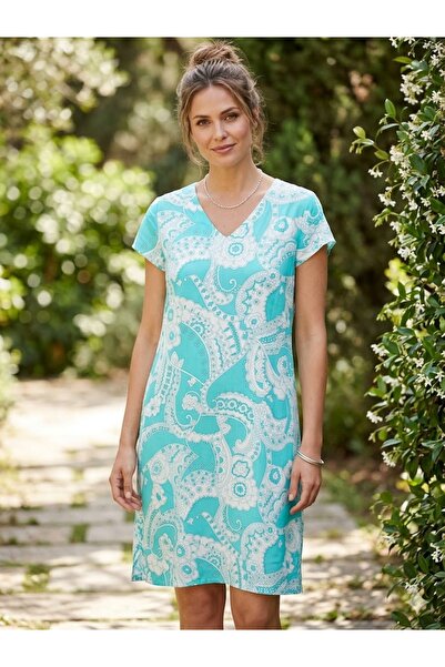 AYASOFYA OTANTIK Women's Ethnic Patterned Short Sleeve Midi Dress