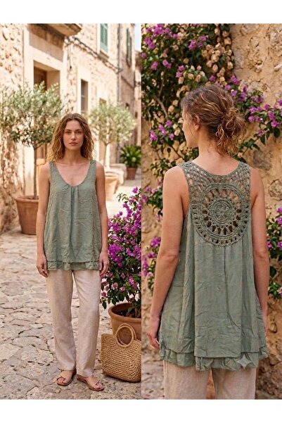 AYASOFYA OTANTIK Women's Italian Lace Detailed Strappy Blouse