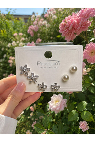 BARLİZ Kadın Premium Parlak 3lü Set İnci Küpe