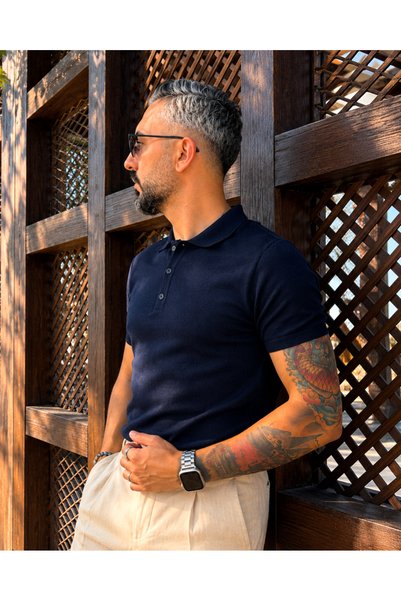 higo Men's Old Money Thin Knitwear Polo Neck T-Shirt