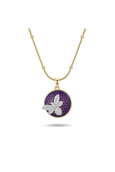 h&b design jewel Steel Purple Stone Bee Necklace