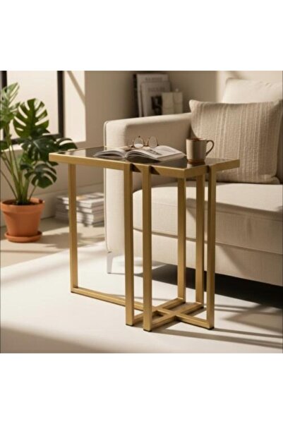 Telal Golden Iron Service Table with Transparent Golden Glass
