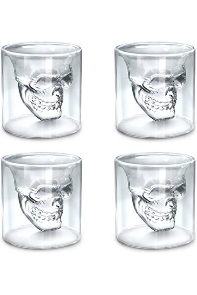 WinCheer Skull Glass Cup Set of 4, Double Wall Crystal Skull Shot Mug Creativ...