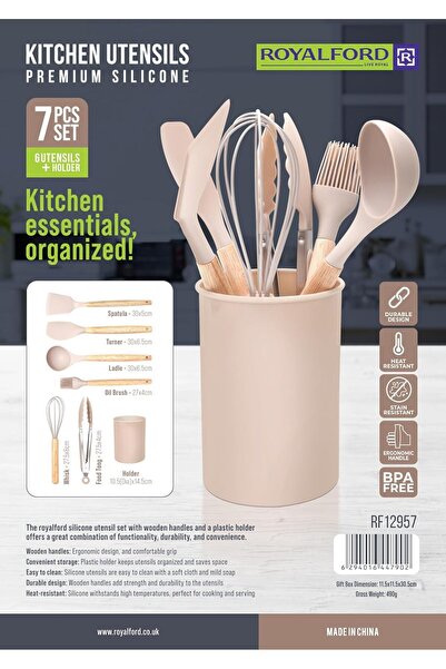 ROYALFORD RF12957 7-Piece Silicone Kitchen Utensils Set with Wooden Handles –...