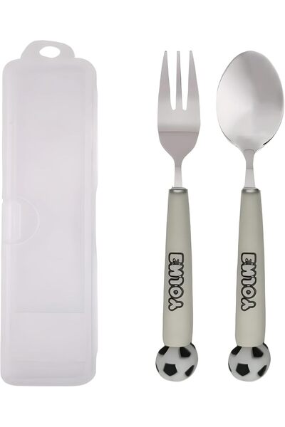 BrainGiggles Ball Design Kids Cutlery Set with Case - 2-Piece Stainless Steel...