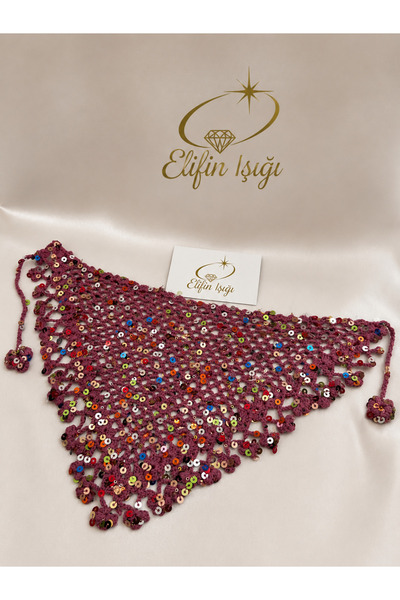 Elifin ışığı Ürün Adı: Payet Detaylı El Örgüsü Bandana – Gül Kurusu