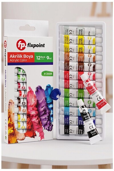 Artlantis Akrilik Boya 12 Renk 9ml Tüp 1 Adet Fixpoint P-3608 12 li Akrilik B...