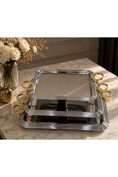 Rwafd Rema 3-piece silver serving tray set