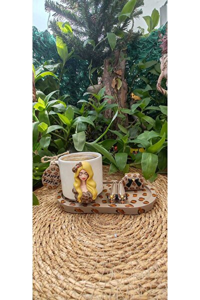 RivelCandle Porcelain Turkish Coffee Cup Set - Blonde Woman Leopard Elegance ...