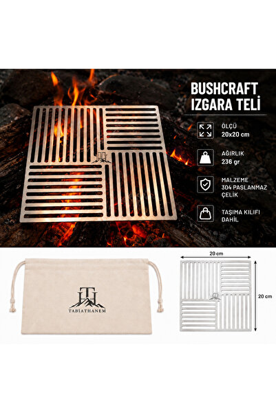 TH Bushcraft Izgara Teli 20x20 cm 304 Pasla nmaz Çelik Kamp Ateşi Izgarası Ta...