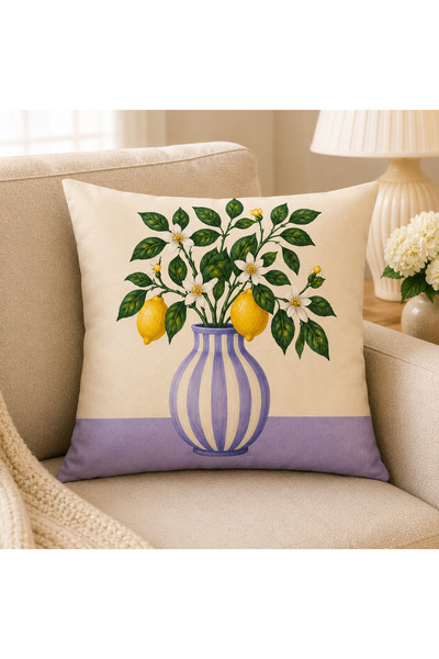Piloji Lemon Flower Patterned Decorative Throw Pillow Cover 43X43 cm -