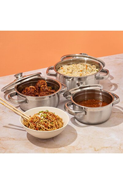 Vinod Bremen Stainless Steel Saucepot/Casserole/Cooking Pot/Serving Pot Set 6...