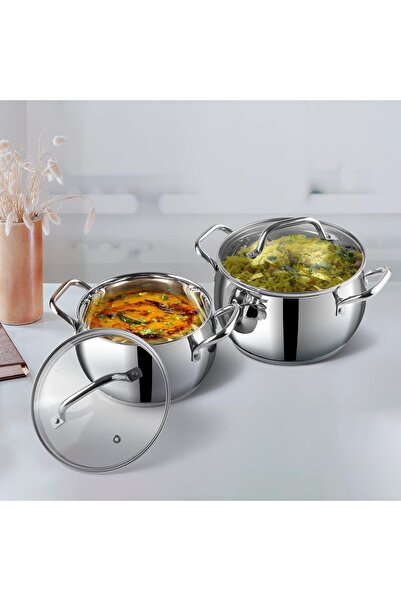 Vinod Stainless Steel Almaty Sauce Pot with Glass lid -16 cm, 2 L (Induction ...