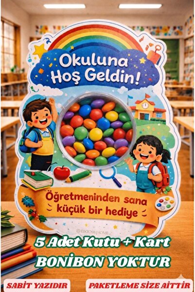 Emtory Home 5 Adet - Okula Hoş Geldin Kartlı Hediye - Bonibon Kutusu - Okul H...