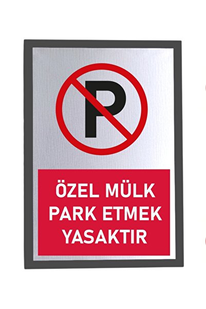 usin Metal Gümüş 14X20 CM Yapışkanlı Kırmızı Özel Mülk Park Etmek Yasaktır İk...