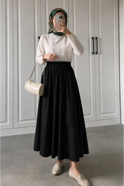 ECEYLÜL MODA Black Pocketed Flared Skuba Crepe Skirt - Ideal for Comfortable ...