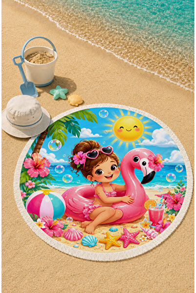 Evmila Flamingo odmor 150 cm okrugli dečiji peškir za plažu sa flamingo temom...