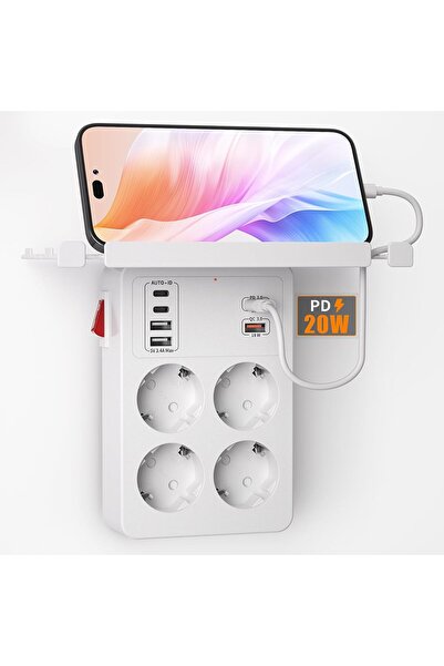 NEALDİN USB & Type-C Girişli Kablosuz Şarjlı Küp Priz - Çocuk Korumalı Anahta...