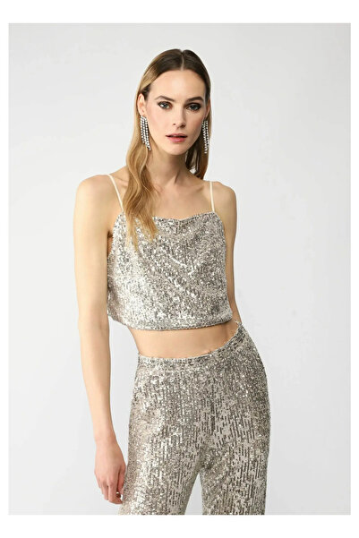 diğer1234 Εκρού Crop Top Με Παγιέτες — m