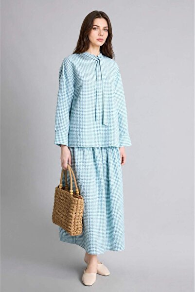 DeFacto Checkered Waffle Textured Maxi Light Green Skirt H8775Ax26Hs