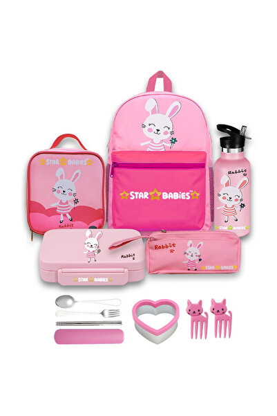 STAR BABiES مجموعة مدرسية لطيفة على شكل أرنب مكونة من 5 قطع مع حقيبة وزجاجة و...