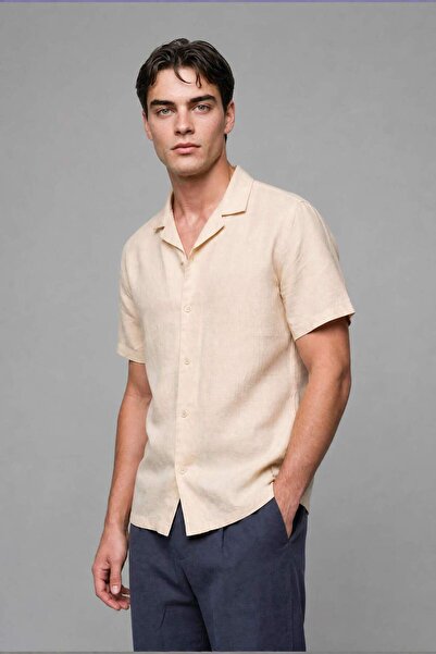 DeFacto Regular Fit Polo Collar Linen Blend Short Sleeve Shirt I0292Ax26Hs