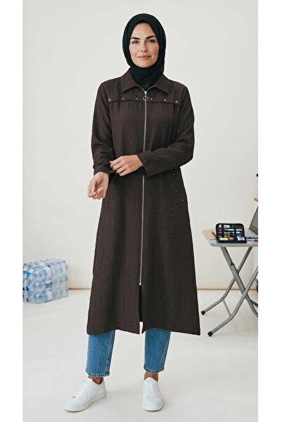 ECE GİYİM Women's Cap with Front Zipper, Side Pockets, and Collar