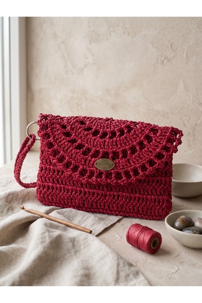 Talinhandmade Hasır El Çantası 16x22 cm | Çelik Kapamalı El Yapımı Örgü Clutc...