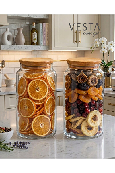 VESTA Concept Air-Tight Natural Bamboo Lid Glass Jar - Double Multi-Purpose J...