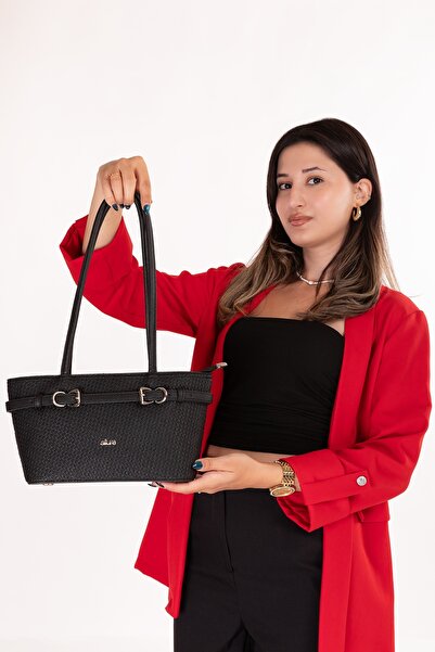 Gondol Women's Daily Hand and Shoulder Bag Ald.4586 Straw Black