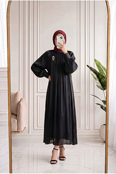 MİHRA STORE Sabina Front Gathered Janjan Dress-Ge834 Black