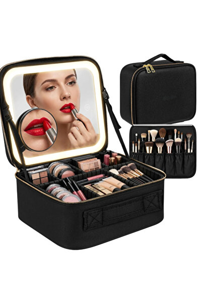 zola Geanta make-up cu oglinda LED, 3 tipuri de lumina, oglinda, control tact...