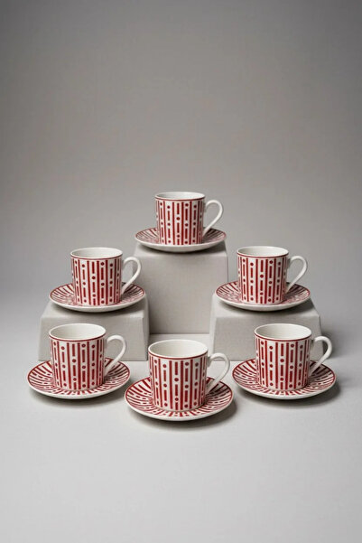 Bereketli Store Emsan Arvin Red White 6-Person Turkish Coffee Cup Set |   Cof...