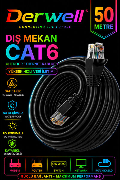 Derwell 50 METRE CAT6 Dış Mekan Outdoor Ethernet Kablosu 23 AWG 0.57mm Kalın ...