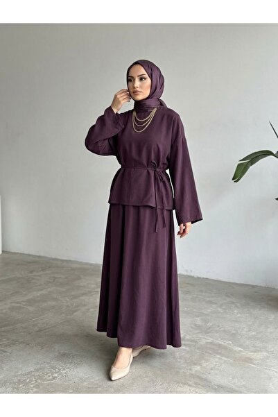 Foremia Back Zippered Skirt Suit - Burgundy