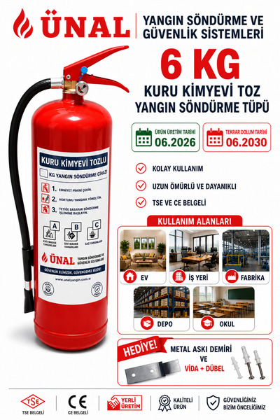 ünalgrup 6 kg Yangın Söndürme Tüpü Kuru Kimyevi Toz 06.2026 Üretim 06.2030 Te...