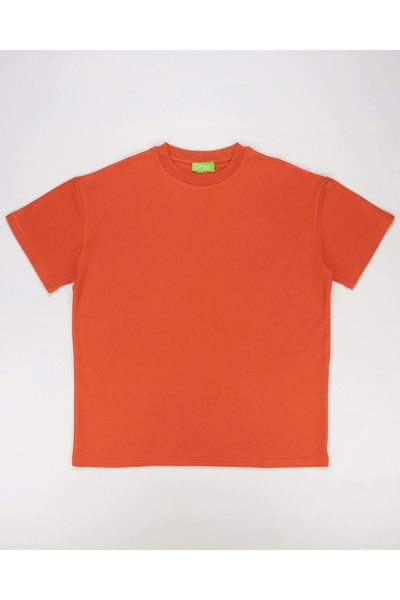 Unisex Orange Baskısız Basic %100 Pamuk T-Shirt