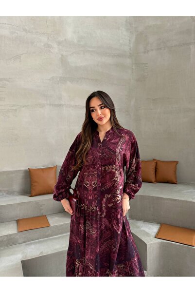 MitraMina Etro Desen Yarım Patlı Maxi Boy Elbise