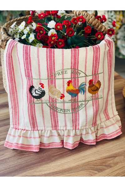 HOME OF BLOSSOM Red Striped Embroidered Kitchen Cloth 40*60cm
