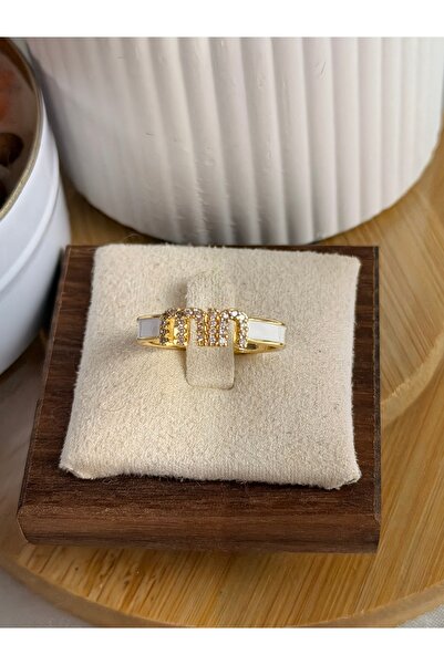 ANKA JEWELLRY Women's Steel Engraved Zircon Stone Gold Ring