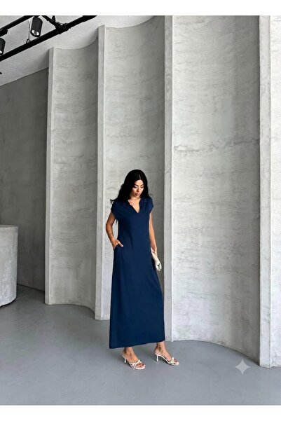 Royteks Fashion فستان نسائي من قماش البيكيه الفضفاض ذو ياقة بولو