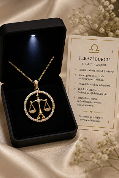 Bilsen Store Tamamı 925 Ayar Terazi Burcu Işıklı Kutulu Altın Kaplamalı Hediy...